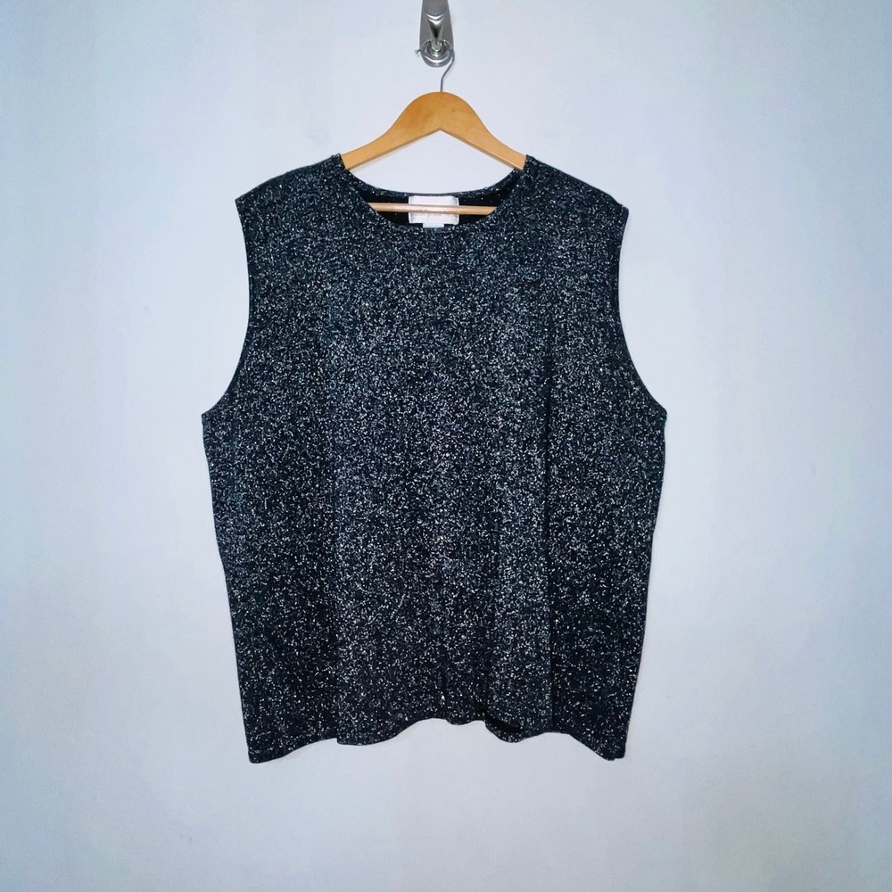 Susan Graver Stretchy‎ Sleeveless Top Metallic Black Silver Sparkly Formal 3X